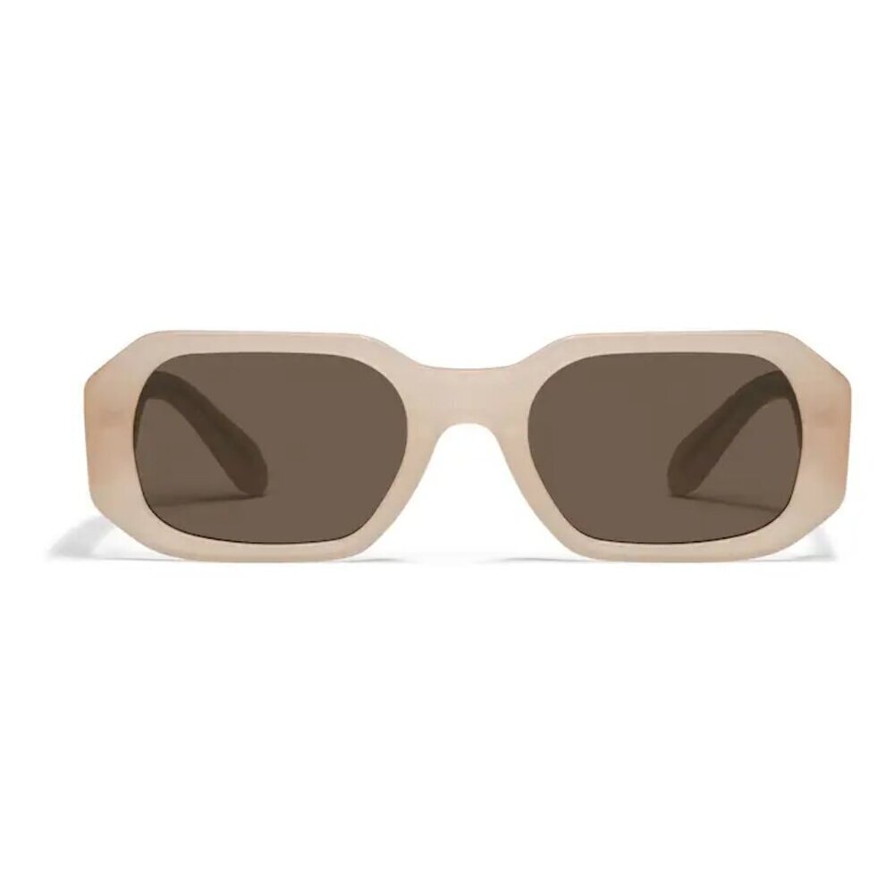 QUAY Hyped Up Sunglasses Cream Frame Brown Smoke Square Lens Retro Unisex NWT - Picture 2 of 3